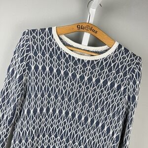 Ann Taylor LOFT Tunic Sweater Womens M Blue White 100%‎ Linen Lagenlook Coastal